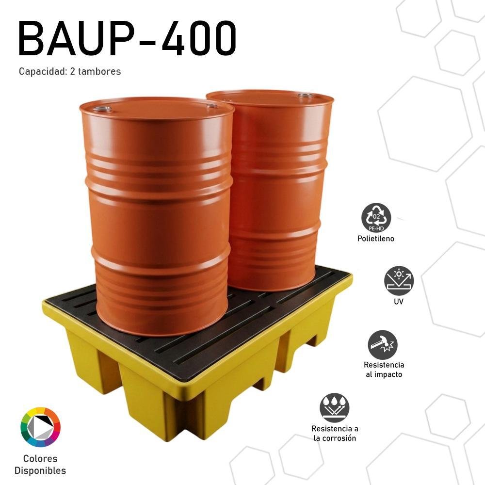 Batea antiderrame reforzada 2 tambores BAUP-400
