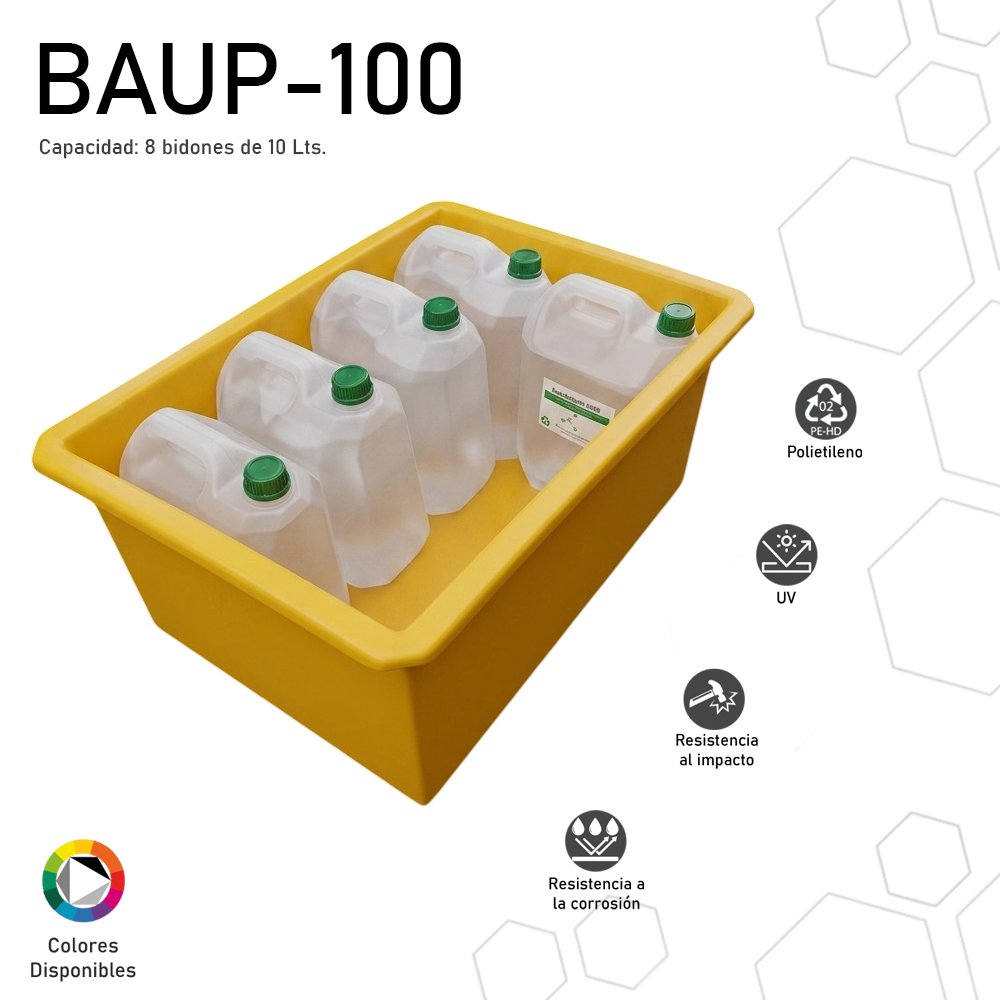 Batea antiderrame reforzada para 8 bidones de 10 lts. / BAUP-100