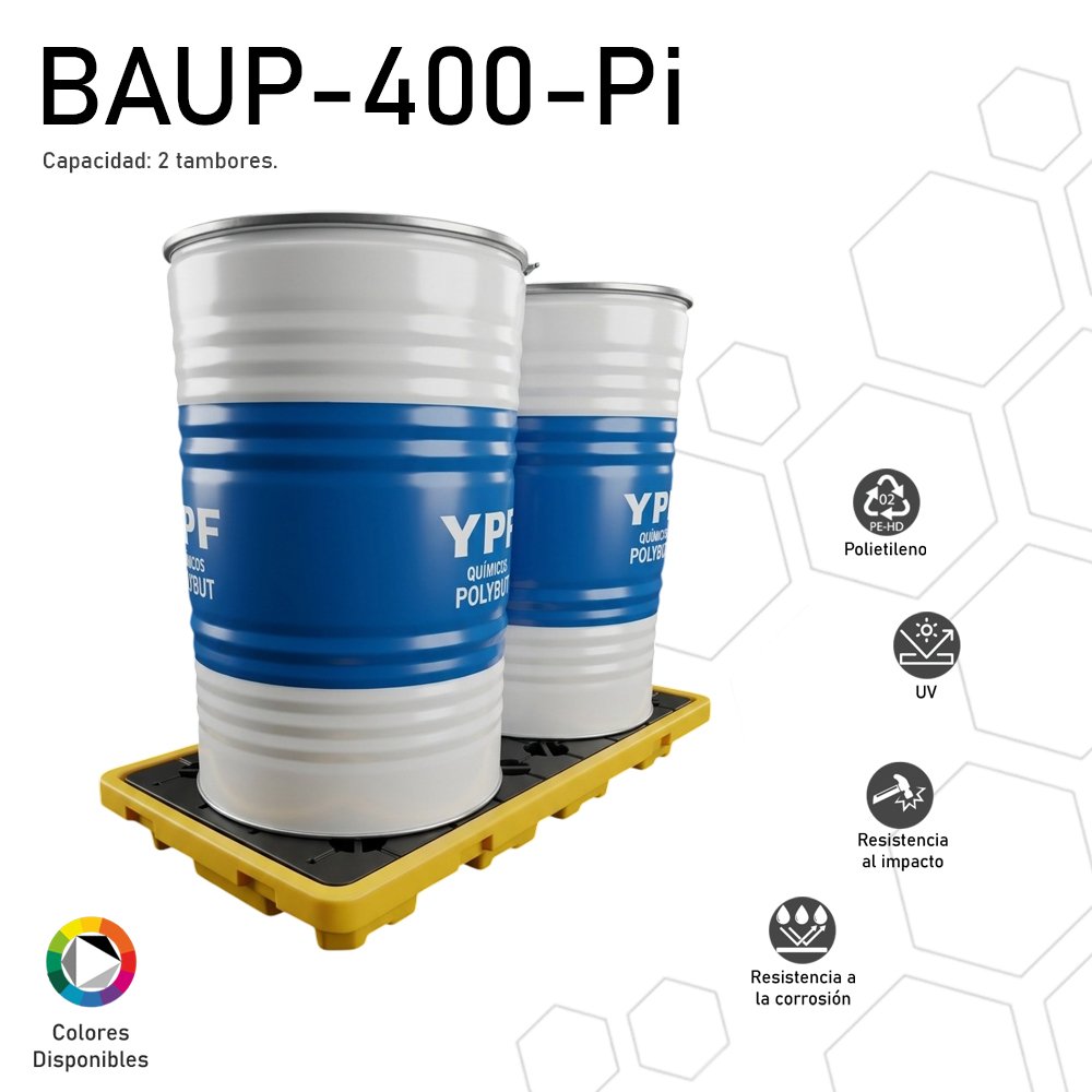 Batea antiderrame reforzada / 2 tambores BAUP-400-Pi